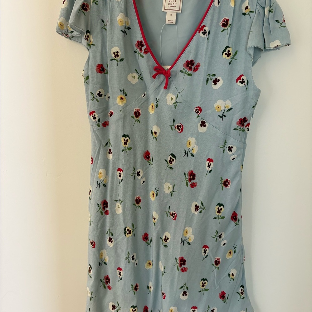 GAP x DOEN Blue and Red Chemise with Flutter Sleeves